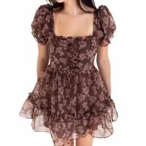NEW WILDFLOWER women's floral a line mini dress in brown